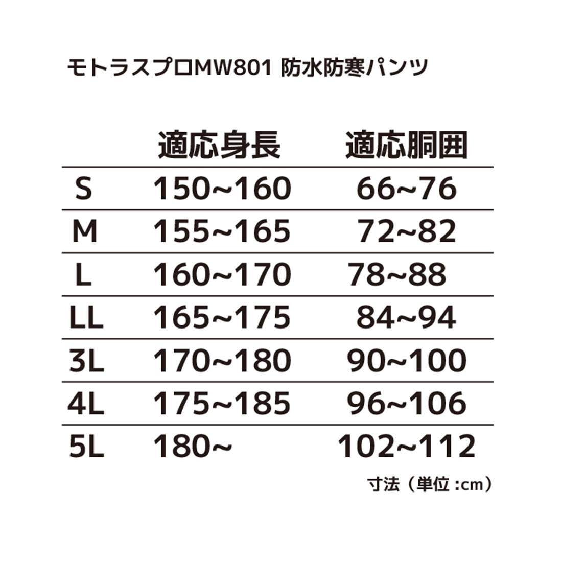 モトラスプロ MW801 防水防寒パンツ